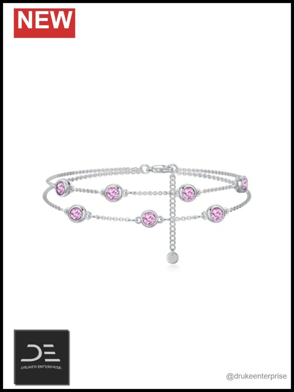 925 Sterling Silver Double Layer Birthstone Anklet Bracelet Women